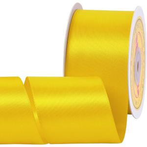 Double Face Maize Yellow Satin Ribbon 2 inch X 25 Yards Polyester Maize Yellow Ribbon for Gift Wrapping Very Suitable for Weddings Party Hair Bow Invitation Decorations and More
