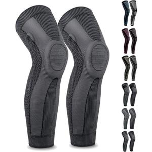 Full Leg Sleeves Long Compression Leg Sleeve Knee Sleeves with Side Stabilizers & Patella Gel Pads,for Basketball, Arthritis, Sport, Reduce Varicose Veins and Swelling of Legs(Black-Spring, M, Pair)
