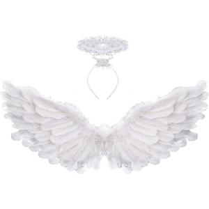 Angel Wings and Halo White Adult Angel Wings for Kids Party Children's Boys Girls Christmas