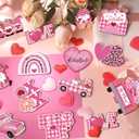 Valentine's Day Wooden Hanging Ornaments Wood Heart Shaped Ornaments Hanging Buffalo Plaid Valentines Day Decor Gnome Truck Heart Decorations Wooden Pink Valentines Decorations for Wedding (36)