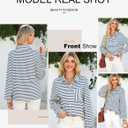 Astylish Women's 2025 Oversized Long Sleeve Shirts Button Up Striped Collared Front Pocket Top (Blue)