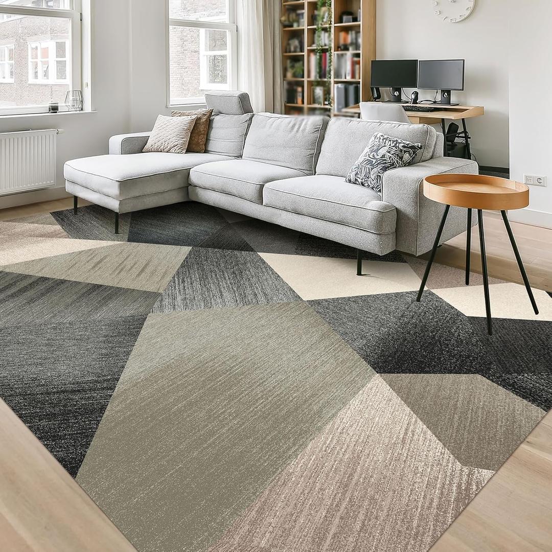 HOMFINE Washable Modern Area Rug - Geometric Style 9x12 Rugs for Living Room, Bedroom, Machine Washable Rug Soft Non Slip Non Shedding Area Rug - Green, 9'x12'