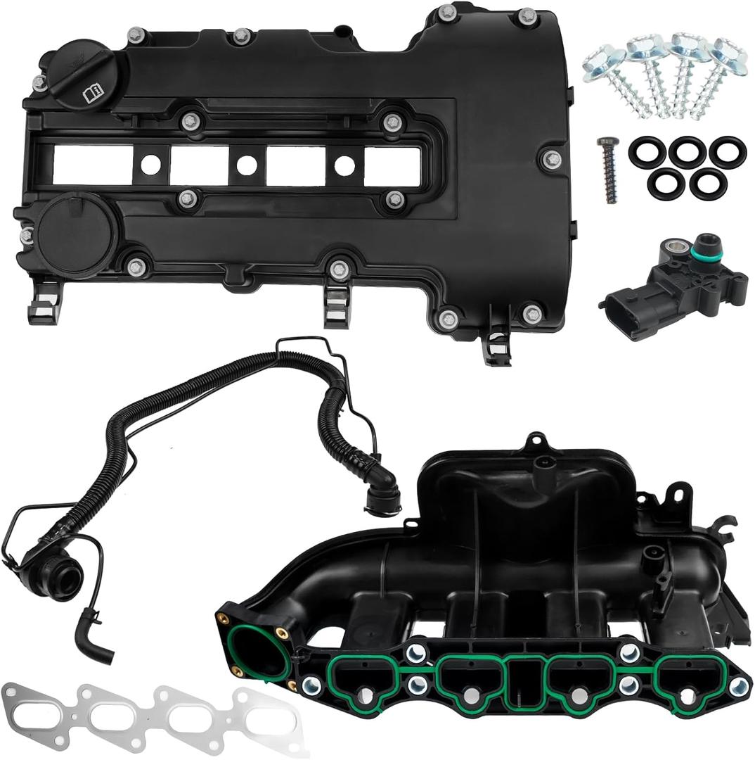 BHB Engine Intake Manifold and Valve Cover Kit Compatible with Chevy Cruze Sonic Trax Volt Buick Encore 1.4L 2011-2021 Replacement For 615-380 55573746 25198498 25200449 55577314
