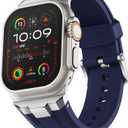 Suitisbest Sport Band for Apple Watch Ultra 2/Ultra Bands 49mm 46mm 45mm 44mm 42mm(Series 3), Wide Rugged 316L Stainless Steel Connector Durable Silicone Band for iWatch Ultra 11 10 9 8 7 6 5 4 3 SE (Original/Navy Blue)