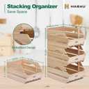 HABAU Wood Potato Onion Storage Bins - Wooden Stackable Produce Basket - Fruit Vegetable Storage for Kitchen Pantry Organization, Set 3 Pieces