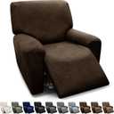 Chair Covers 4-Pieces Recliner Chair Covers 1 Seater Cover for Recliner Chair Leather Look Recliner Slipcovers with Pockets Spandex Fabric Furniture Covers(Recliner, Coffee)