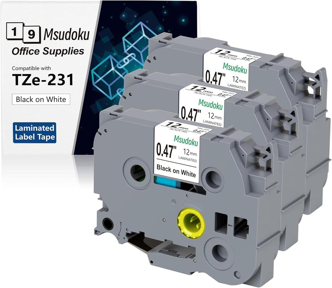 3-Pack TZ Tape 12mm 0.47 x 26.2 Laminated White Tape Compatible for Brother Label Maker Cassette for PT PTH110 PTD410 Black on White