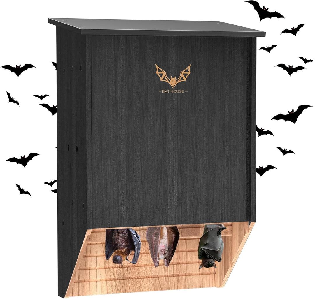 Bat House, Double Chamber Bat Box 15.7" x 12.5" x 4.3" Wood Bat Houses for Outdoors Large Bat Boxes for Trees Attract Bats, No Assembly Required Bat's Nest Weatherproof Home