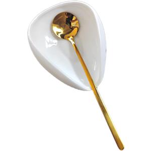 Coffee Spoon Rest, Mini Coffee Spoon Holder, Small Ceramic Spoon Rest for Coffee Stirrers, Teaspoon, Bar Spoon, Coffee Bar Accessories, Coffee Station (Ture white+Gold Spoon)