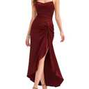 SUNSTORY Women’s Burgundy Satin Maxi Dress: 2026 Backless Sleeveless Bodycon Formal Gown, High Slit Tie Back Slim Fitted Long Summer Dresses for Wedding Guest Evening Party Cocktail, L