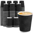 Lamosi Disposable Coffee Cups 12 OZ 100 Pack, Paper Coffee Cups 12 OZ for Hot Drinks or Cold Beverages, Insulated Corrugated Ripple Wall Cup No Lids for Office, Cafe, Home or Travel (Black)
