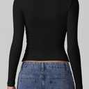 QINSEN Long Sleeve Square Neck Tops for Women Double Lined Side Ruching Going Out Shirts Basic Tee (Black, S)