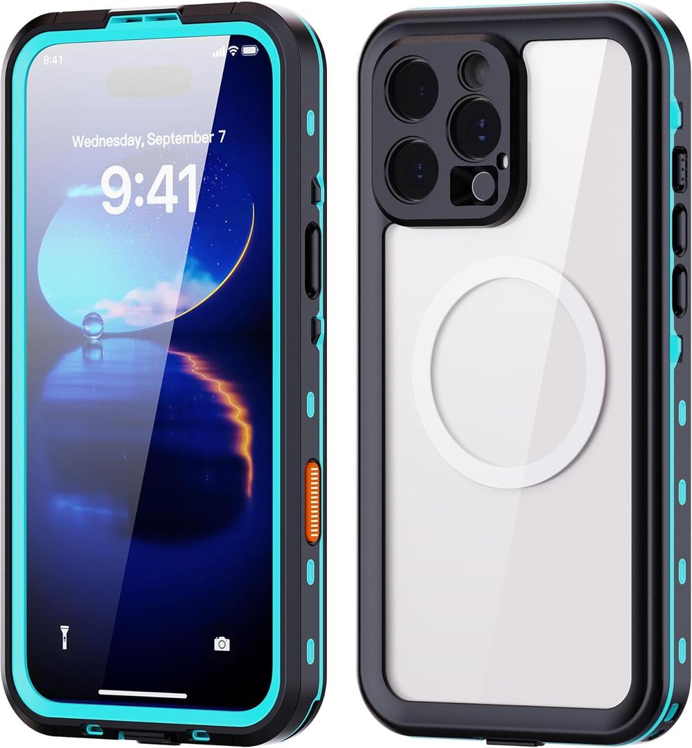 2024 New case for iPhone 16 Pro Max Case Waterproof, [Built-in Screen Protector & Glass Camera Protector][Full Body Shockproof][IP68 Underwater][Dropproof] Phone Case for iPhone 16 Pro Max 6.9" (Clear Teal)