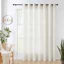 FMFUNCTEX Natural Sliding Door Curtain 84" Sheer Linen Curtains for Living Room Divider 100" Width Extra Wide Bedroom Drapes Linen Patio Door Panel Semi Sheer Window Panels Beige Grommet Top 1 Panel, 50x100