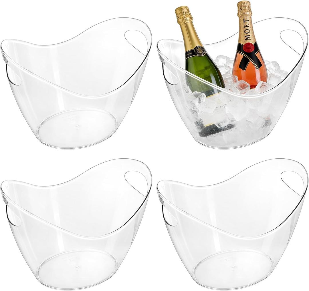 3.5L Ice Bucket for Parties 4 Pcs (in 1 Package), Portable Drink Bucket for Cocktail Bar, Plastic Champagne Cooler for Beverage/Wine/Beer, Mimosa Bar Supplies Chiller Tub with Scoop