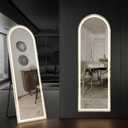 Arched Full Length Mirror with LED Lights, 60"x16" LED Floor Mirror with Stand, Body Floor Mirrors with Dimming & 3 Color Lighting, Wall Mounted LED Mirrors for Bedroom, Dressing Room, Cloakroom