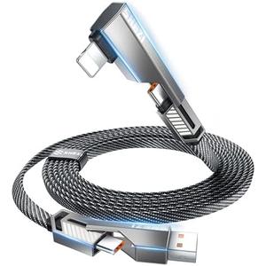 SHEZI 4-in-1 [Upgraded] USB C Cable 10FT Compatible with Lightning Cable 90 Degree, Long Fast Charging Flat Nylon Braided for iPhone 16/15 Charger Cord, Multi Charging Combo with L/USB C/USB A Ports