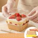 LemonRoad 100 Set Baking Pans with Lids and Spoons 6 oz Dessert Cups Pack Square Cupcake Cups Kraft Paper Loaf Pan Disposable Food Containers Bowls for Cake Ice Cream Yogurt Party Food