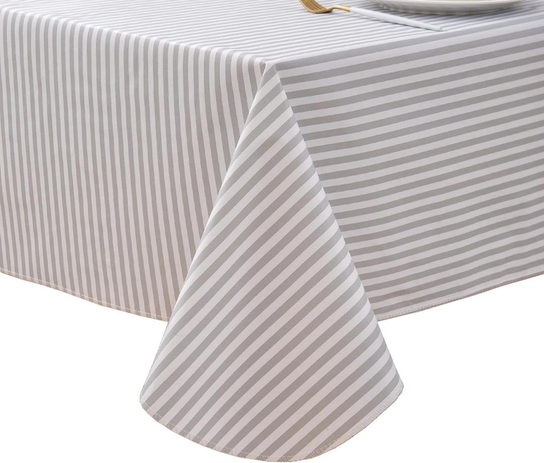 Pioggia Vinyl Tablecloth with Flannel Backed Waterproof Oil-Proof PVC Table Cloth Stain-Resistant Wipeable Easy Care Table Cover for Indoor and Outdoor (Gray Stripe, 60 x 102 Inch Rectangle)