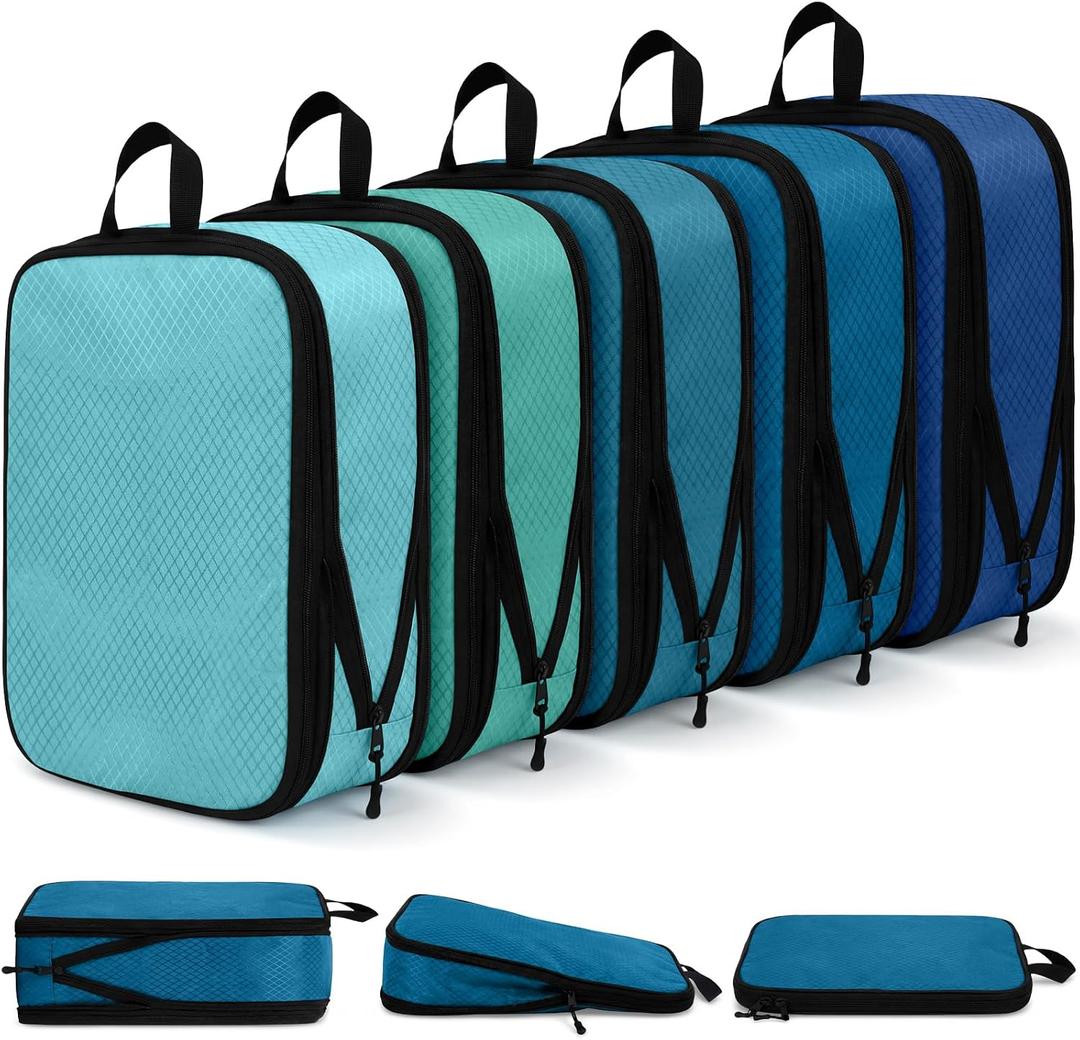 5 Pack Compression Packing Cubes for Travel Space Saving Cubes Luggage Organizer for Suitcase(Blue,S)