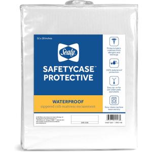 Sealy Baby SafetyCase Breathable Waterproof Crib Mattress Protector Pad, Toddler Bed Cover, Zippered Bedding Encasement, Noiseless, Machine Washable / Dryer Friendly, 52"x28” - White