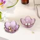 Gifts for Women Purple Flower Jewelry Dish Glass Ring Holder Decorative Jewelry Tray Cute Vanity Room Decor Aesthetic Nightstand Bathroom Decor Trinket Dish Friendship Birthday Christmas Gifts (2pcs)