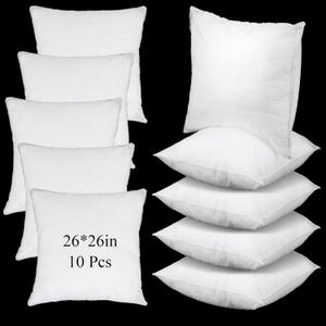 Soaoo 10 Pcs 26 x 26 Inches Pillow Inserts in Bulk, Filled in 1000g Polyester Stuffer, White Euro Pillows Inserts for Living Room Sofa Bed Couch Seasonal Decorating DIY Pillows Making