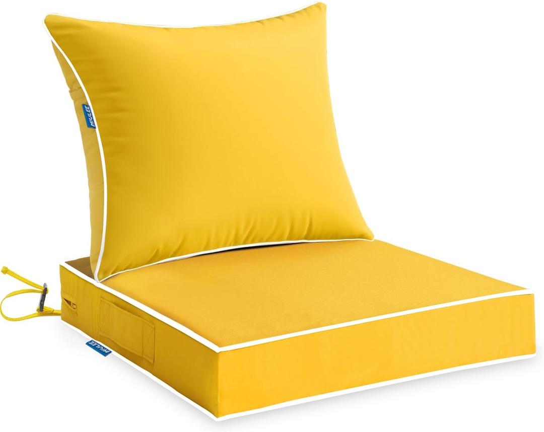 MIULEE Outdoor Seat Cushion Set Yellow 24 x 24 x 4 Inch Waterproof & Fade Resistant Deep Seat and Back Patio Furniture Cushions with Handle and Adjustable Straps Cushions for Chair Couch