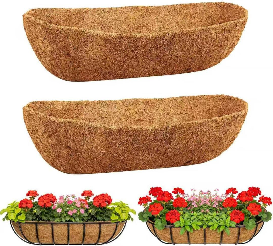 2-Pack 24 Inch Coco Liners for Planters Trough Coco Liner for Window Box, Fence Flower Baskets | Coco Liners for Hanging Baskets, Planter Box Liner, 24 Inch Coconut Liners for Planters.