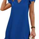 QACOHU Spring Summer Dresses for Women 2026 V Neck Cap Sleeve Ruffle Hem Smock Short Casual Beach Dress (Medium, 01-royal Blue)