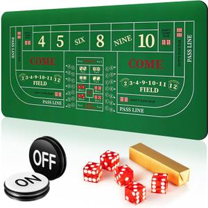 Leyndo Craps Tabletop Game Set, Includes 35"x70" Rubber Craps Tabletop Layout Mat, Casino Grade AAA 19mm Dice, 3 Inch On/Off Buttons for Casino Poker Nights Adults Only