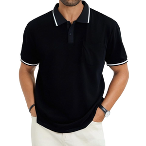 Men's Casual Short Sleeve Polo Shirts Classic Button Summer Collared Golf Top T-Shirt with Pocket, XXL