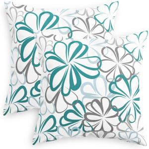 CaliTime Throw Pillow Covers Pack of 2 Cozy Fleece Line Flowers Decorative Cushion Cases for Couch Bed Sofa Farmhouse Decoration 18 X 18 Inches Teal Green Blue Grey