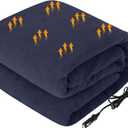 Westinghouse Heated Car Blanket with 3 Heating Levels, 4 Hours Auto Off, 12 Volt Electric Blanket for Car, Truck, SUV, RV, Portable Heated Throw for Camping, Machine Washable, 59" x 43" (Navy)