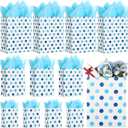 Humyoun 12 Pcs Party Gift Bag with Tissue Paper 6.5" 9.6" 13" Treat Bag for New Year Valentine's Day Easter Graduation Birthday Baby Shower Wedding Party Supplies(Blue Dots)