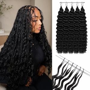 16 Inch Feather Crochet Hair for Black Women, 100Strands 180g Deep Wave Synthetic Miracle Knots Crochet Hair, Pre-Separated Knotless Braiding Hair Extensions with Invisible Micro Knots Natural Black