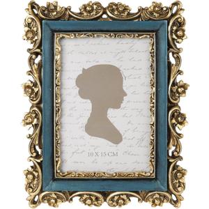 Sunlit Vintage Picture Frame 4x6 Inch, Luxury Antique Photo Frames with Glass Front, Photo Display, Tabletop Wall Hanging, Gift Ideas, Retro Blue and Gold
