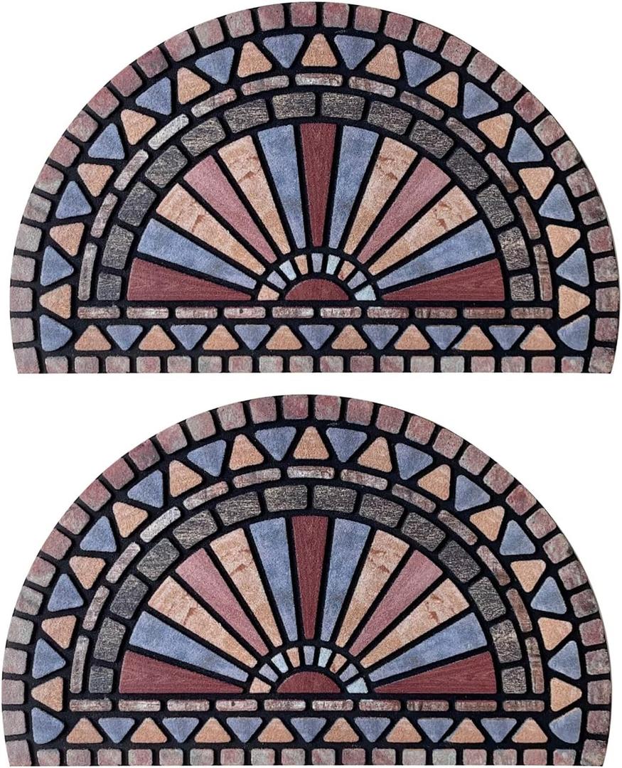 ANDSTAR 18" x 30" Half Round Door Mat Non-Slip Entryway Doormat Durable Rubber Door Mats Low-Profile Heavy Duty Doormat Easy Clean Rugs Indoor Outdoor Entry Decoration for Home, Garage, Patio(2 Pcs) (Khaki Pattern Texture)