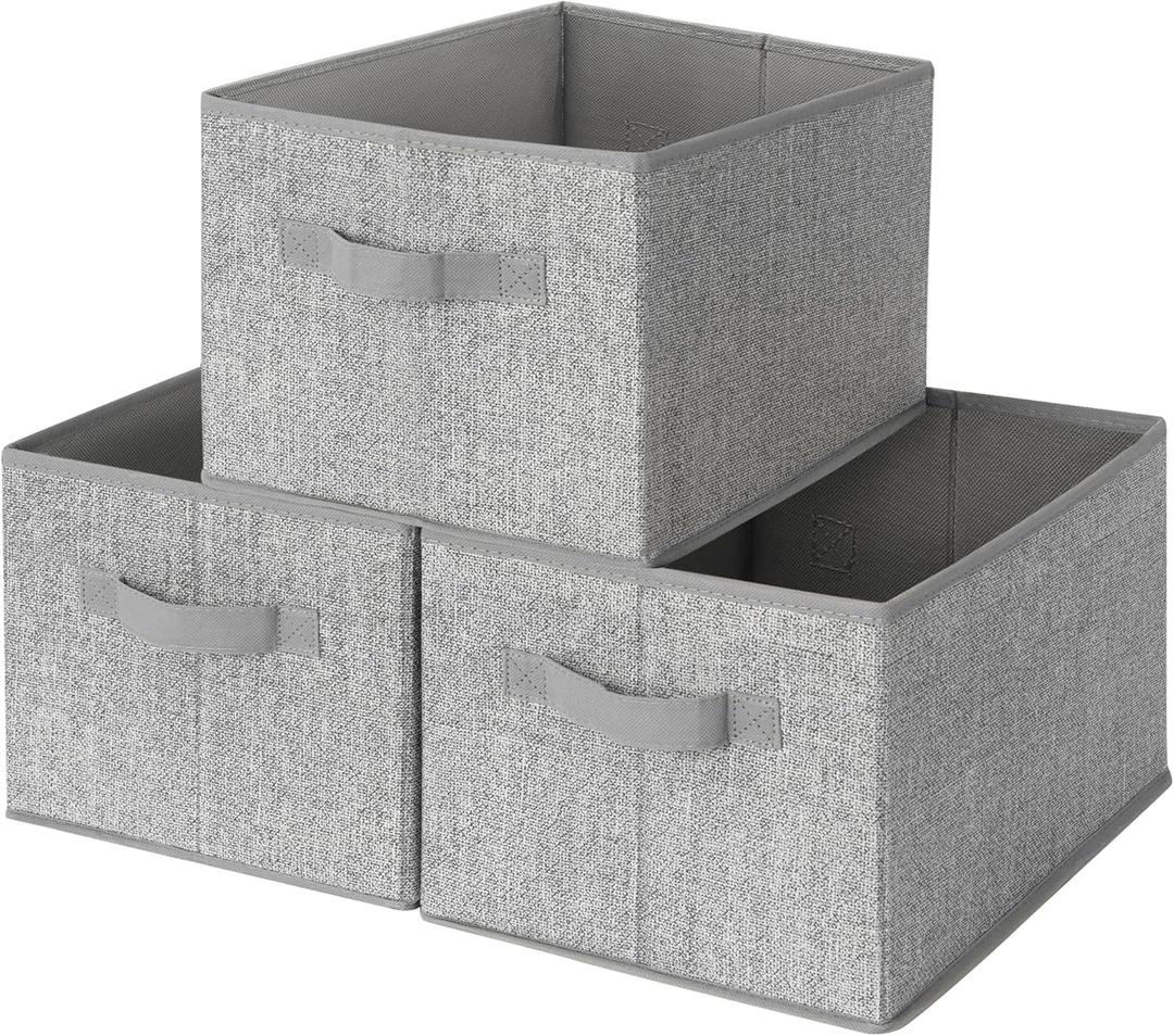 GRANNY SAYS Fabric Storage Bins with Handles, Collapsible Storage Baskets for Shelves, Closet Organizers and Storage Bins, Storage Boxes for Clothes, Gray, Large, 3-Pack