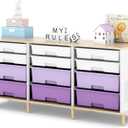 12 Drawers Storage Cabinet with Wooden Top and Plastic Bins, Toy Storage Organizer Toy Shelf Storage Chest Cubby Organizer for Home, Office, Playroom, Classroom & Craft Room Storage (Gradient Purple)
