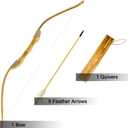 Basbon Wooden Bow and Arrow Set, 40 Inch Handmade Wooden Bow and Arrow Cosplay Costume Prop Archery Set Games Toys, 1 Bows 1 Quivers and 5 Feather Arrows, Gifts for Kids Youth Boys and Girls, 40 inches x 21 inches