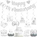 60th Diamond Wedding Anniversary Party Decorations Supplies Happy 60th Anniversary Banner Cake Topper Hanging Swirls Honeycomb Centerpiece Cheers to 60 Years Party