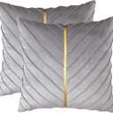Tosleo Gray Velvet Throw Pillow Covers 18 x 18 inch Pack of 2 with Gold Leather Christmas Decorative Couch Pillowcases Luxury Modern Soft Pillow Cases Spring Home Decor for Sofa Bed Living Room