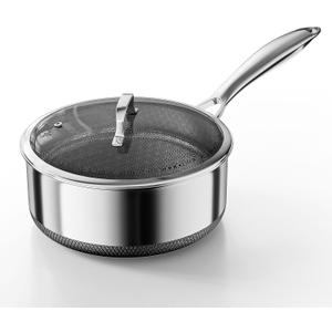 Stainless Steel Sauce pan with Lid, KURRUNGIE 1.5 QT Saucepan with Lid, PFOA Free 6.3-inch 5-Ply Stainless Steel Pans for Cooking, Induction Cookware Oven and Dishwasher Safe