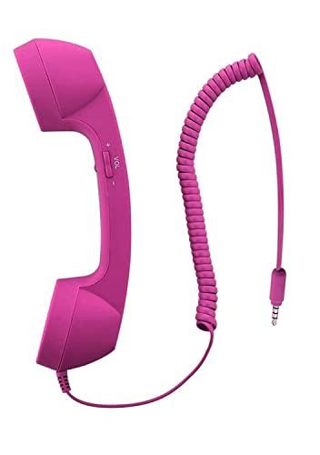 YTYKINOY Retro 3.5mm Telephone Handset Cell Phone Receiver Mic Microphone Speaker for iPhone iPad Mobile Phones Cellphone Smartphone (Hot Pink)