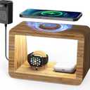 Bamboo Wireless Charging Station 4-in-1 Wireless Charger with Nightlght, Compatible with iPhone 17/ 16/ 15/ 14/ 13/ 12 Pro Max/ X/ Xs Max/ 8, AirPods 4/ 3/ & AirPods Pro3/ 2/ 1, Apple Watch Series