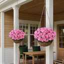 Juxdp 16 Bundles Artificial Camellia for Front Door Outside - Faux UV Resistant Real Looking Camellia Flowers Fake Silk Bouquets Plants for Garden Window Farmhouse Home Spring Summer Decor (Pink)