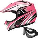 JAGASOL DOT Youth Motocross Offroad Street Dirt Bike Helmets for Kids 8-18,BMX MX ATV Helmet with Goggles DOT Approved(Pink,S)