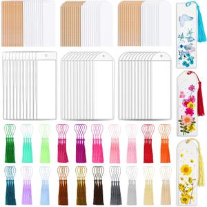 Kraft Paper Blank Bookmarks, Bookmark Making Kit with  Clear Bookmark Sleeves &  Colorful Tassels, Paper Book Mark Bulk for DIY Crafts, Gift Tags, School Projects