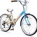 vollsch 24 Inch 6-Speed Girls Hybrid Beach Cruiser Bike for Youth Ages 6+ Years Old, City Bicycle with Shimano Gears, Dual V-Brakes Adjustable Seat, Multiple Colors, Beach & Waves